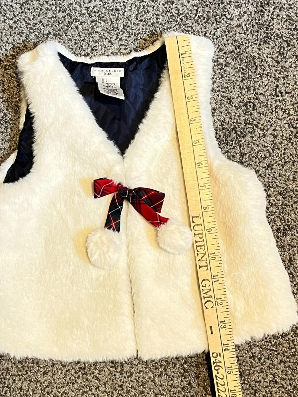 Girls Faux Fur White Fluffy Vest and Plaid Skirt Holiday Christmas Set Size 5